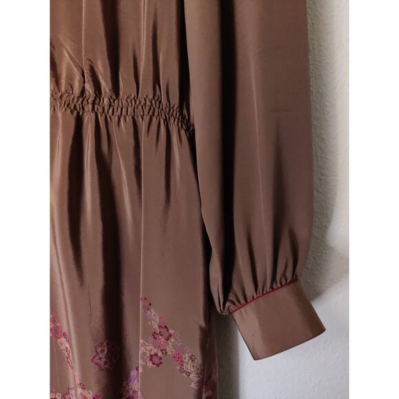 Francesca of Damon For Starington 1980's Vintage Tan Silk Button Shirt Dress 12 - Picture 4 of 10